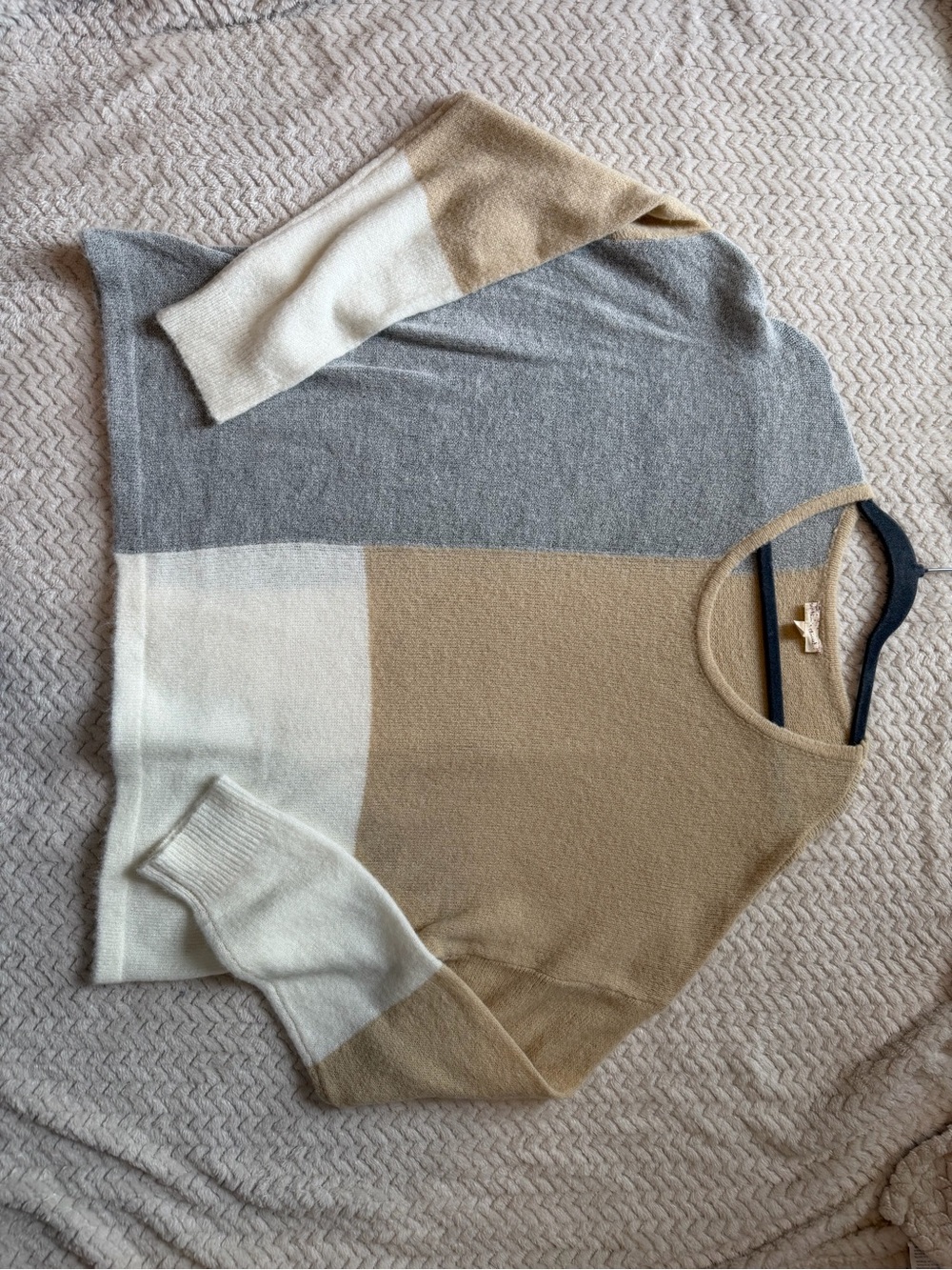 Hem & Thread Beige, Gray & Ivory Colorblock Crewneck Sweater